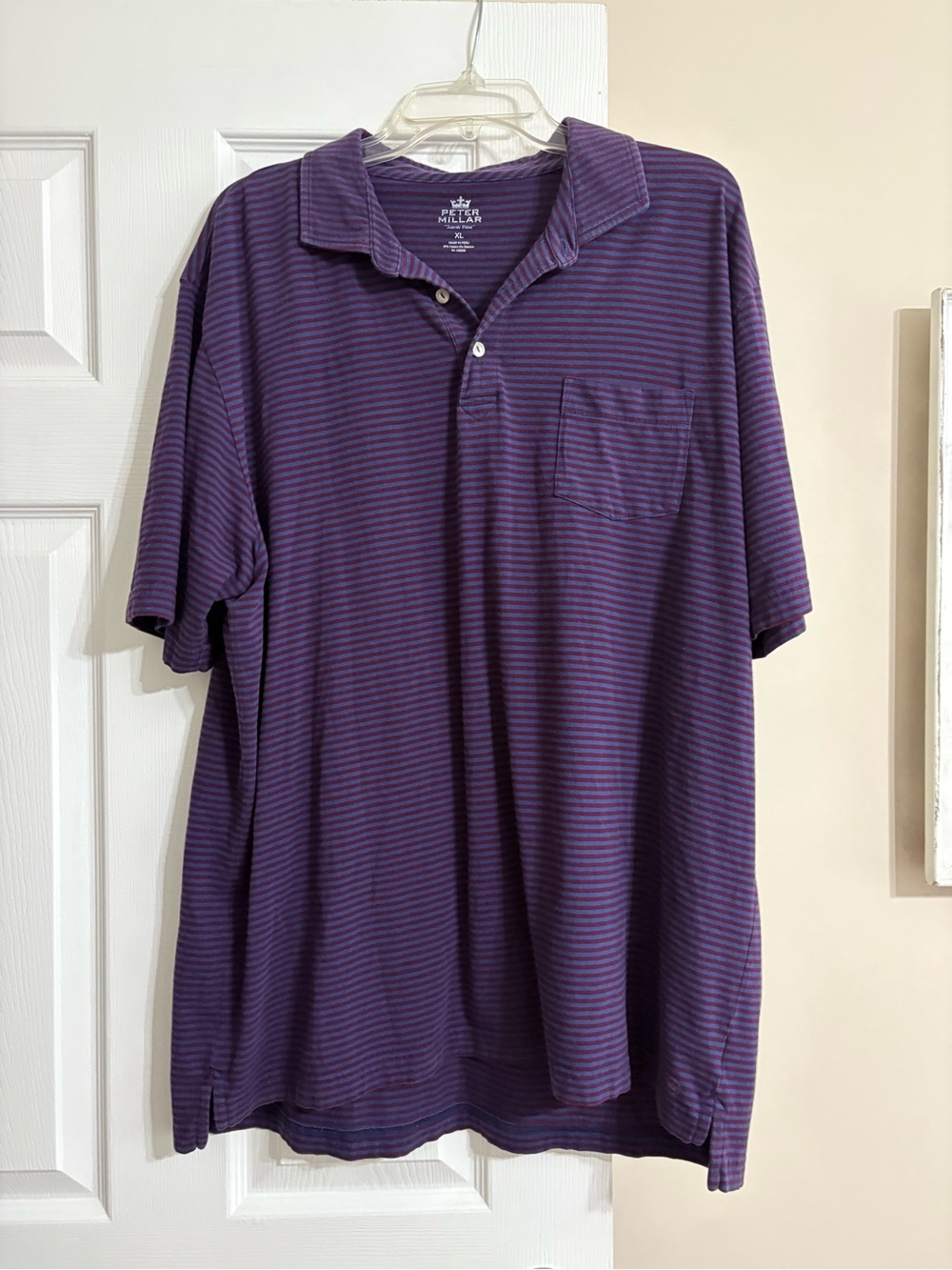 Peter Millar Men’s XL Striped Polo Shirt Purple Blue Short Sleeve Golf